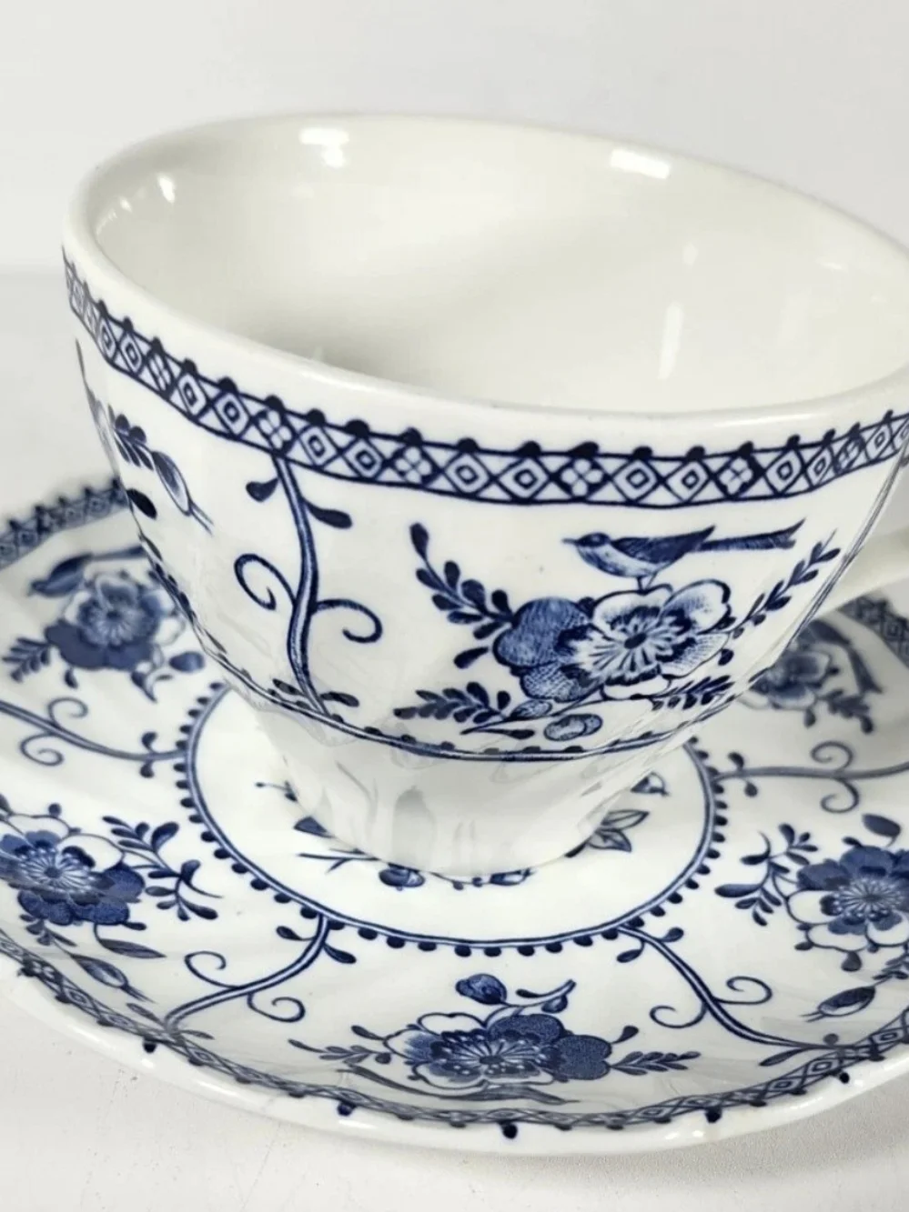 Vintage Johnson Bros Ironstone Indies Blue White Tea Coffee Cup Saucer Set VTG